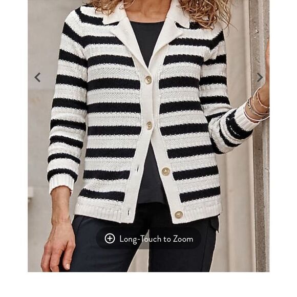 J. Jill Wearever Textured Collared Cardigan Striped Black/Cream size L NWOT - Picture 2 of 6